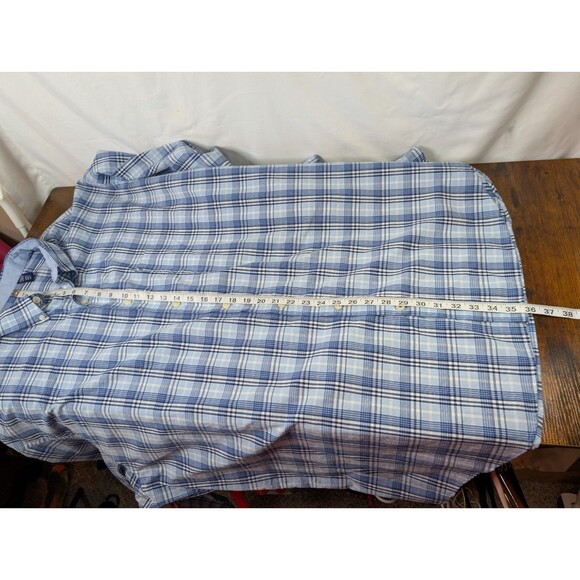 IZOD-Mens Long Sleeve Button Down Shirt-4XL XXXXL-Blue Plaid-Casual-100% Cotton - Picture 8 of 8